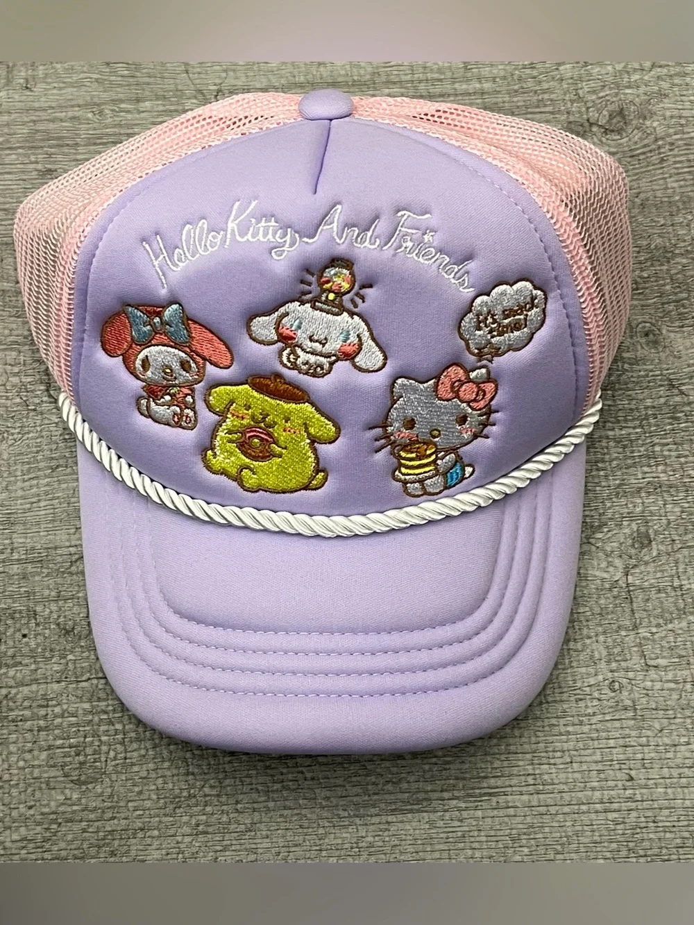 Sanrio Hello Kitty & Friends Trucker Hat Purple/Pink/White Mesh Back Adjustable